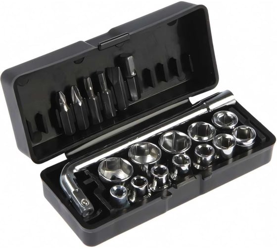 Изображение товара Набор торцевых головок и бит  ТУНДРА, вороток, 19 предметов 1720443