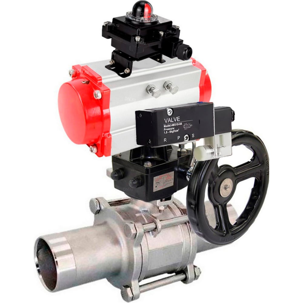 Изображение товара Шаровой кран DN.ru 316-316 LONG Ду150 Ру16 пневмопривод профессиональный