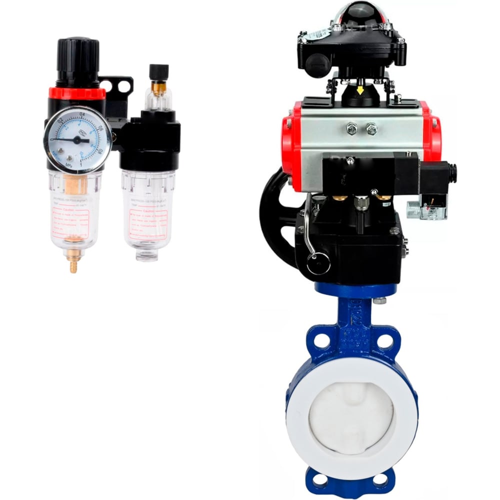 Изображение товара Затвор DN.ru WCB-WCB-PTFE Ду100 Ру16 с пневмоприводом