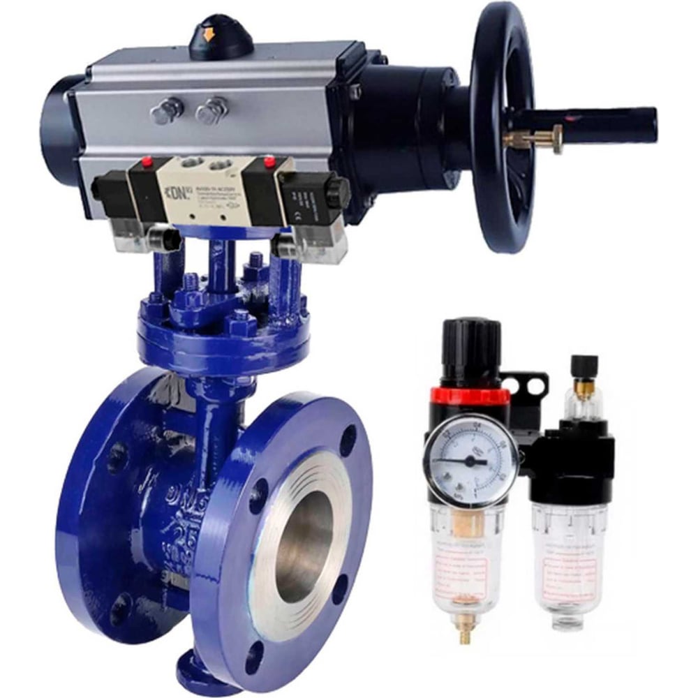 Изображение товара Затвор DN.ru с тройным эксцентричным WCB-304-M-F-ISO Ду65 пневмопривод дисковый профессиональный