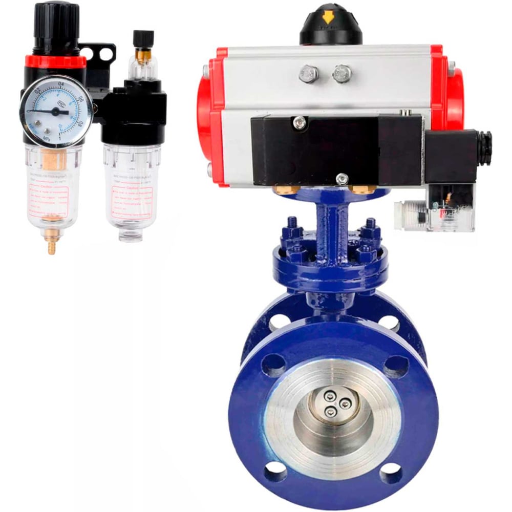 Изображение товара Затвор DN.ru тройной эксцентрический дисковый Ду100 Ру25 с пневмоприводом