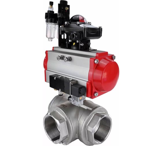 Изображение товара Шаровой кран DN.ru RP.SS316.200.MM L-тип Ду65 Ру40 пневмопривод,пневмораспр,БКВ,БПВ D160-59261