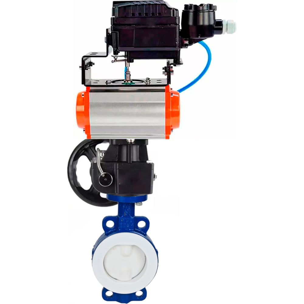 Изображение товара Затвор DN.ru WCB-WCB-PTFE-PTFE-Fb-H Ду100 с пневмоприводом и дисковым управлением