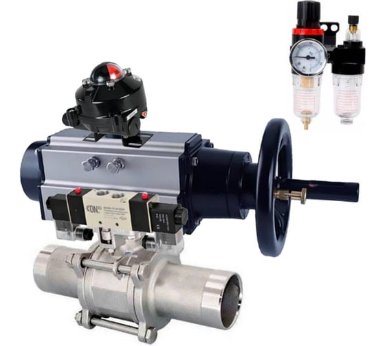 Изображение товара Шаровой кран DN.ru 304-304 LONG Ду80 Ру25 пневмопривод, пневмораспред, БКВ, БПВ D160-58748