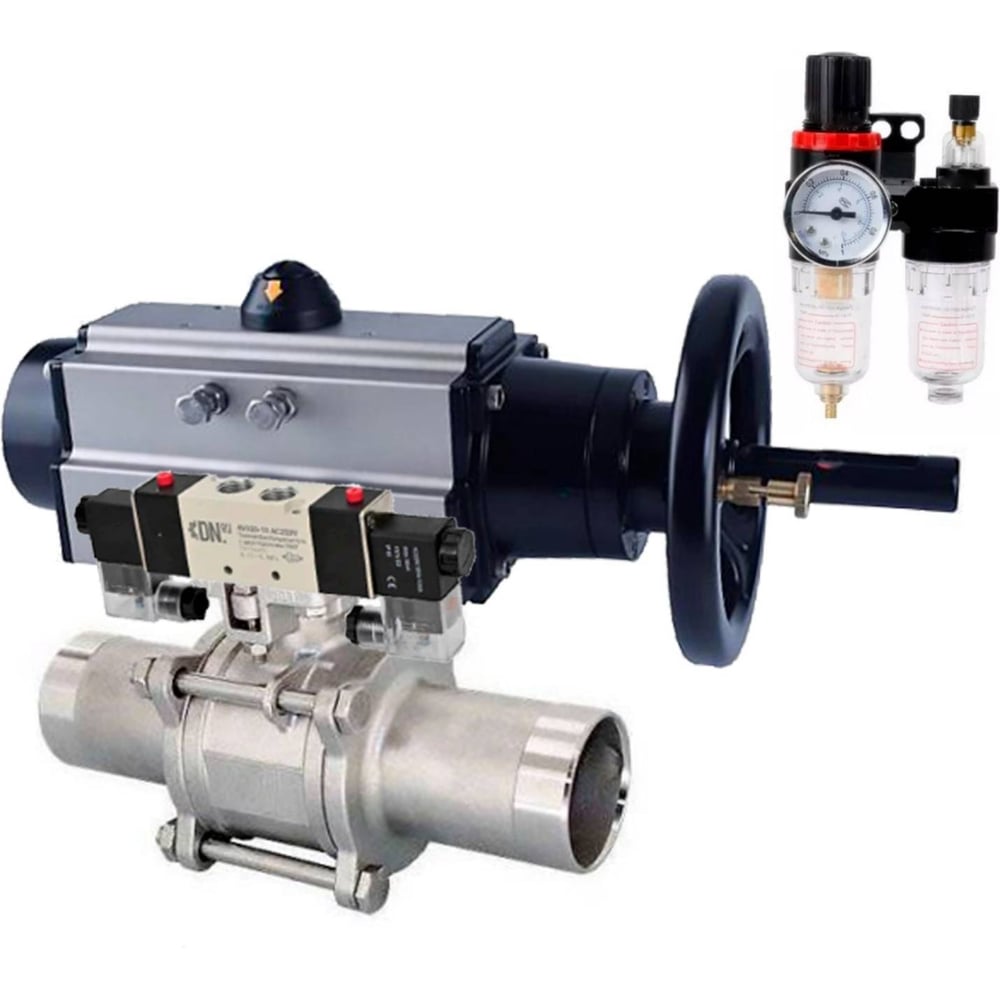 Изображение товара Шаровой кран DN.ru 304-304 LONG Ду80 Ру25 с пневмоприводом