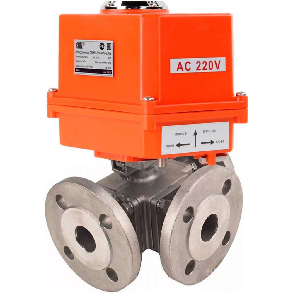 Изображение товара Шаровой кран 316-316-PTFE, DN15, 3-х ход., Ду15, Ру16, фланцевый, QT-003-MINI