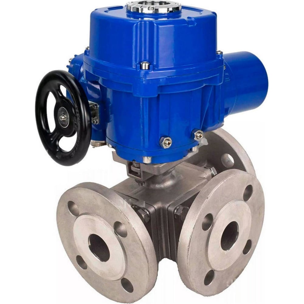Шаровой кран DN.ru 316-316-PTFE L-тип Ду32 Ру16 3-ходовой, электропривод QT-W(M)-005-380 D160-59460