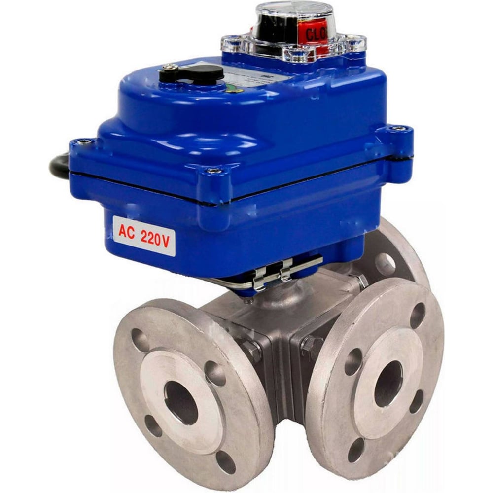 Изображение товара Шаровой кран DN.ru 316-316-PTFE L-тип Ду15 Ру16 3-ходовой, электропривод QT-003-220-blue D160-59425