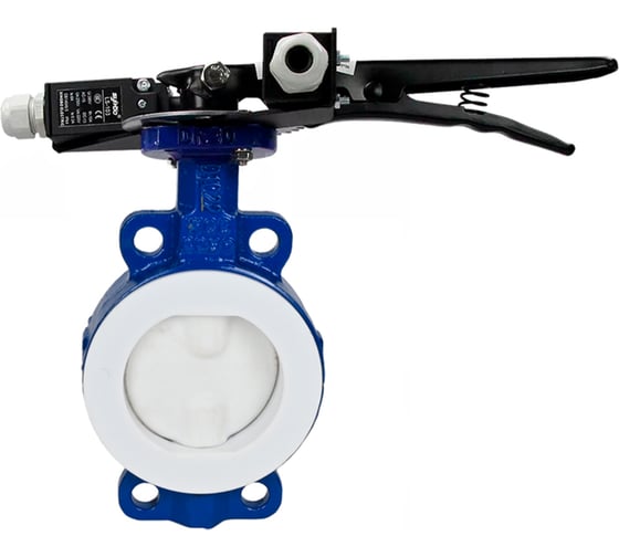 Изображение товара Затвор DN.ru WCB-WCB-PTFE-PTFE-Fb-H Ду125 Ру16 футерованный с рукояткой и конц. датчиками D050-59286