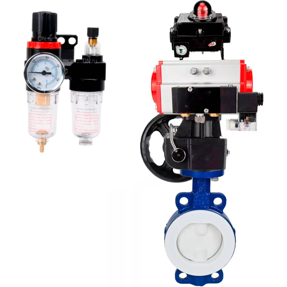 Изображение товара Затвор DN.ru WCB-WCB-PTFE-PTFE-Fb-R Ду250 Ру16 с пневмоприводом