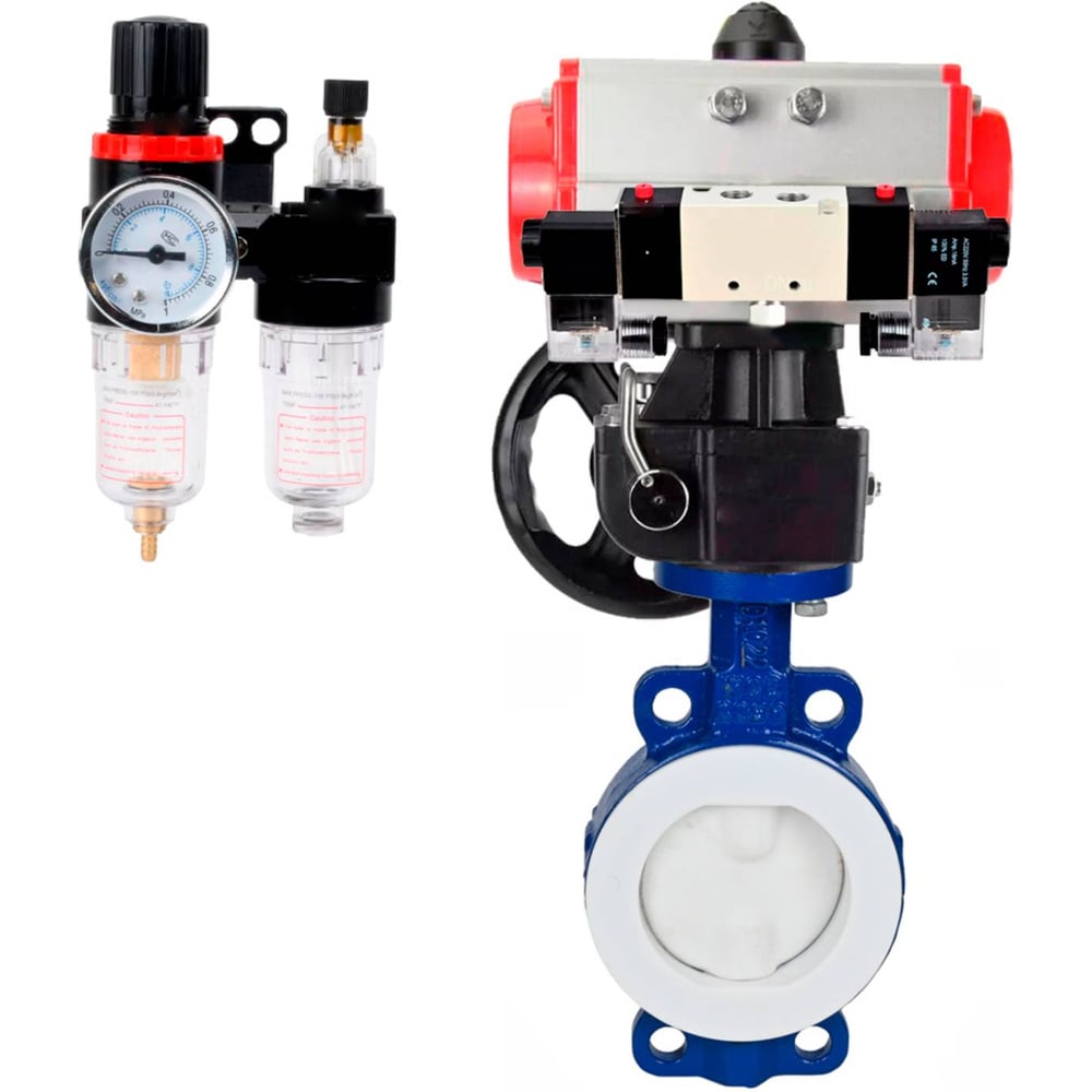 Изображение товара Затвор дисковый DN.ru WCB-WCB-PTFE-PTFE-Du250 Ру16 с пневмоприводом