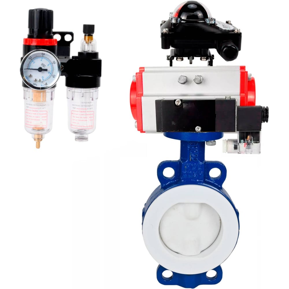 Затвор DN.ru WCB-WCB-PTFE-PTFE-Fb-R Ду300 Ру16 с пневмоприводом, пневмораспределителем, БПВ, БКВ D050-59945
