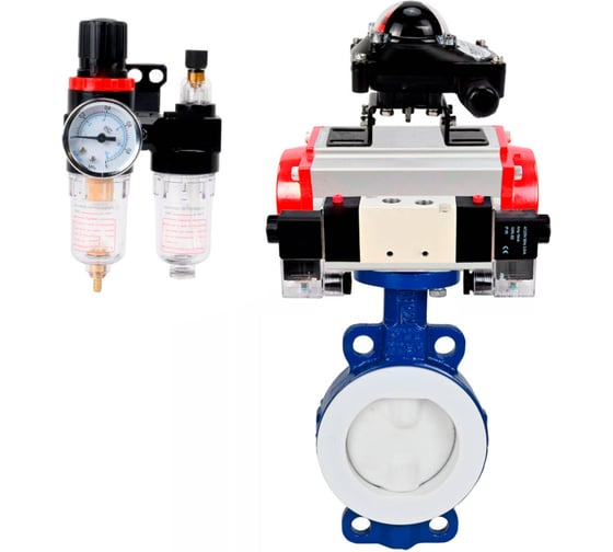 Изображение товара Затвор DN.ru WCB-WCB-PTFE-PTFE-Fb-R Ду150 Ру16 с пневмоприводом, пневмораспределителем, БПВ, БКВ D050-59998