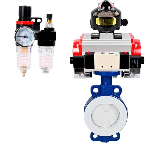 Изображение товара Затвор DN.ru WCB-WCB-PTFE-PTFE-Fb-R Ду250 Ру16 с пневмоприводом, пневмораспределителем, БПВ, БКВ D050-60048