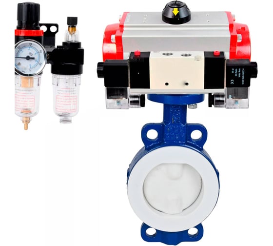 Изображение товара Затвор DN.ru WCB-WCB-PTFE-PTFE-Fb-R Ду200 Ру16 с пневмоприводом, пневмораспределителем, БПВ D050-60302