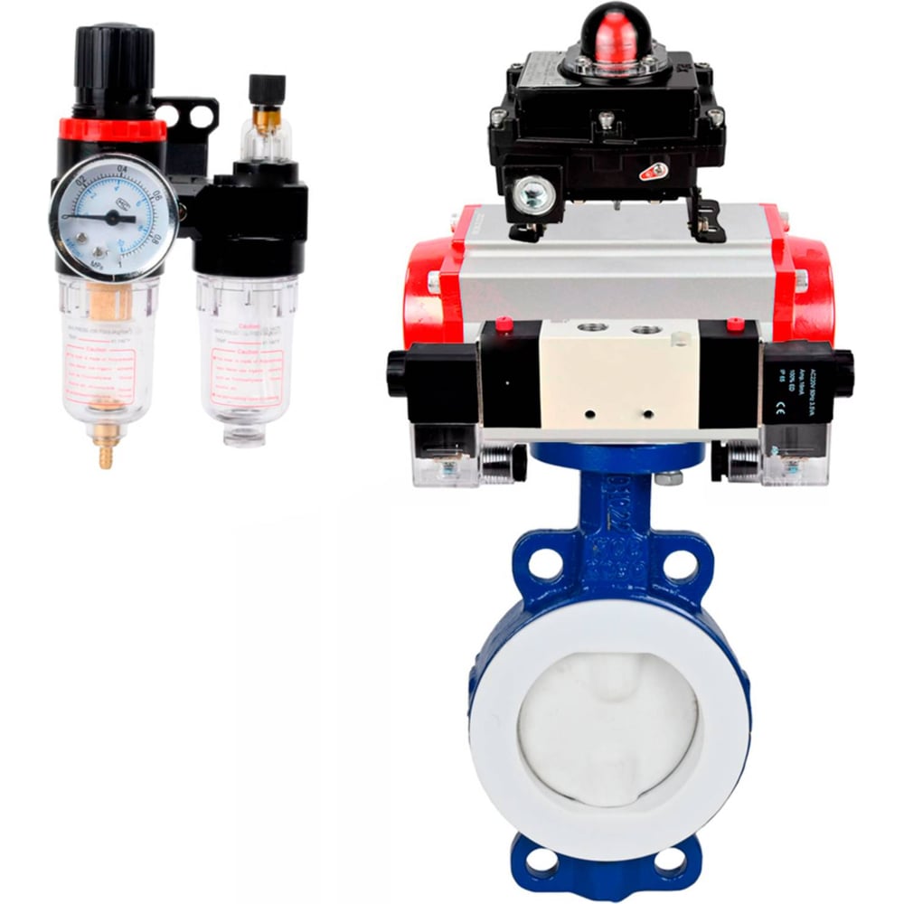 Изображение товара Затвор DN.ru WCB-WCB-PTFE-PTFE-Fb-R Ду150 Ру16 с пневмоприводом
