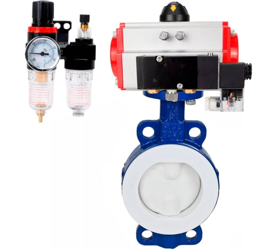 Изображение товара Затвор DN.ru WCB-WCB-PTFE-PTFE-Fb-R Ду250 Ру16 с пневмоприводом, пневмораспределителем, БПВ D050-60263