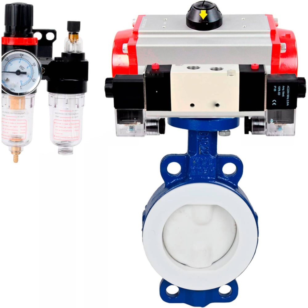 Изображение товара Затвор DN.ru WCB-WCB-PTFE-PTFE-Fb-R Ду300 Ру16 с пневмоприводом