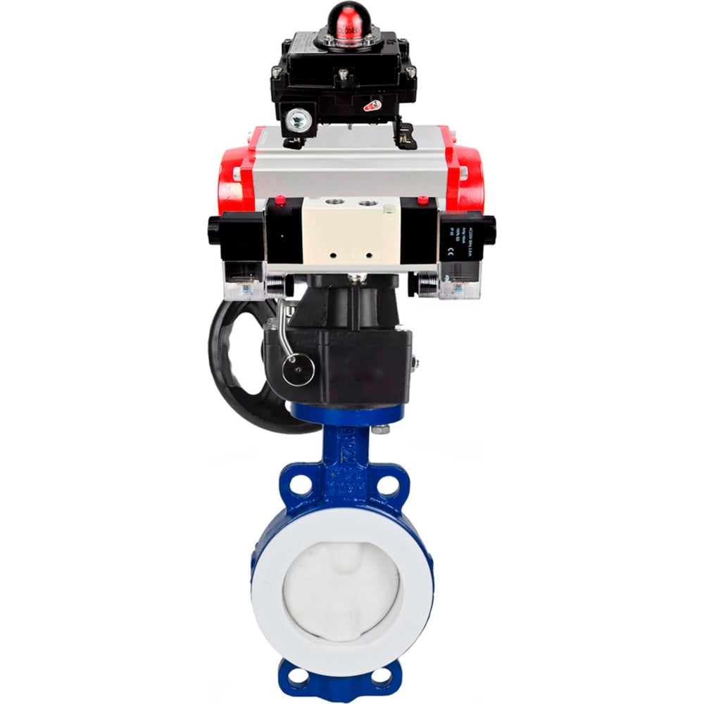 Изображение товара Затвор DN.ru WCB-WCB-PTFE-PTFE-Fb-H Ду125 Ру16 с пневмоприводом, дисковый с PTFE, профессиональный