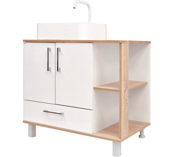 Изображение товара Тумба Doratiz Гавайи 80 напольная, белый, дуб Сонома, под умывальник Venera 45, с ящиком 9908.184