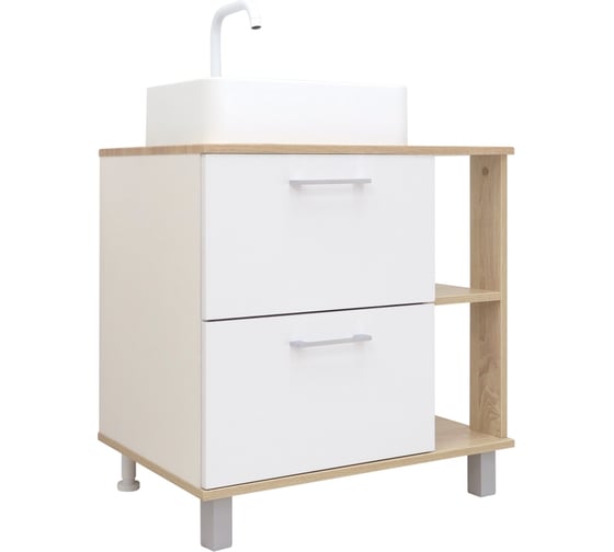 Изображение товара Тумба Doratiz Гавайи 70 напольная, белый, дуб Сонома, под умывальник Venera 45, с двумя ящиками 9908.182