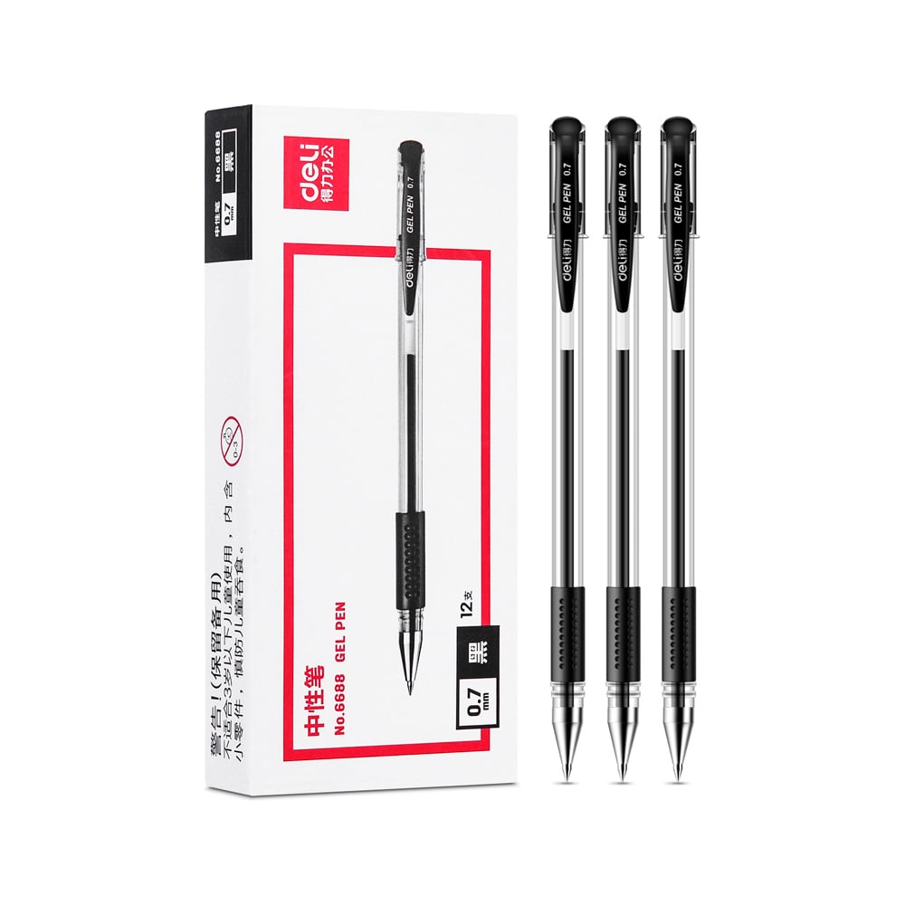 Изображение товара Ручка гелевая корп. прозрачный/черный чернила черн. DELI линия 0.7мм резин. манжета (12шт) 6688-BK