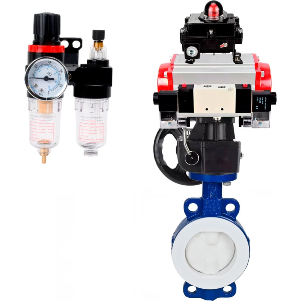 Изображение товара Затвор DN.ru WCB-WCB-PTFE-PTFE-Fb-H Ду100 Ру16 с пневмоприводом