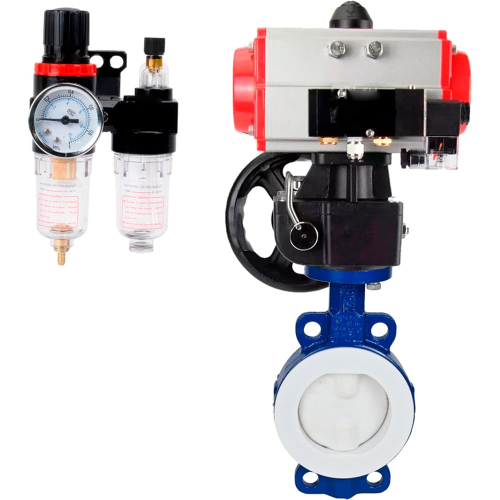 Изображение товара Затвор DN.ru WCB-WCB-PTFE-PTFE-Fb-H Ду50 Ру16 пневмопривод профессиональный