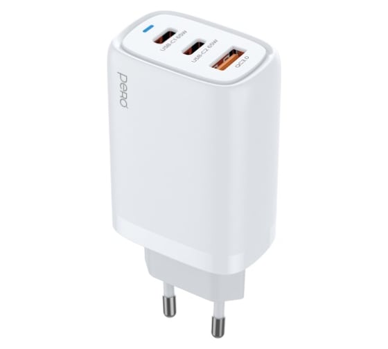 Изображение товара СЗУ PERO TC23 GAN, USB-A QC 3.0 + USB-C PD + USB-C PD, 65W белый ТС23W