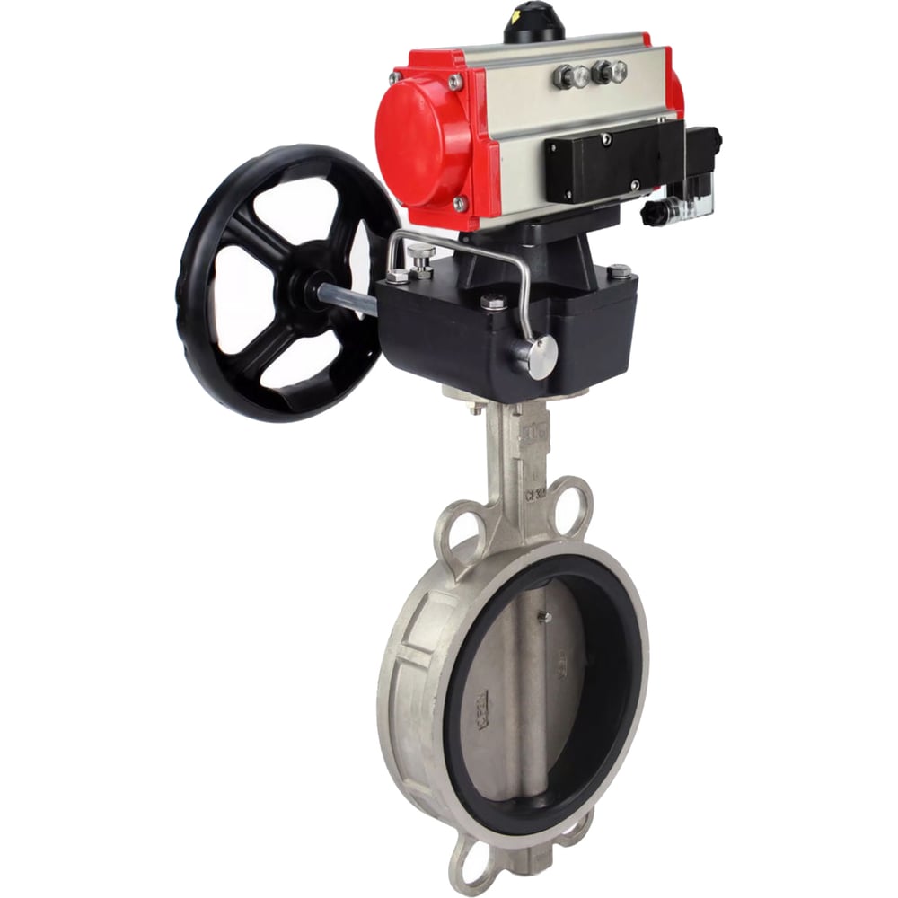 Изображение товара Затвор DN.ru 316L-316L-EPDM Ду150 Ру16 с пневмоприводом и пневмораспределителем