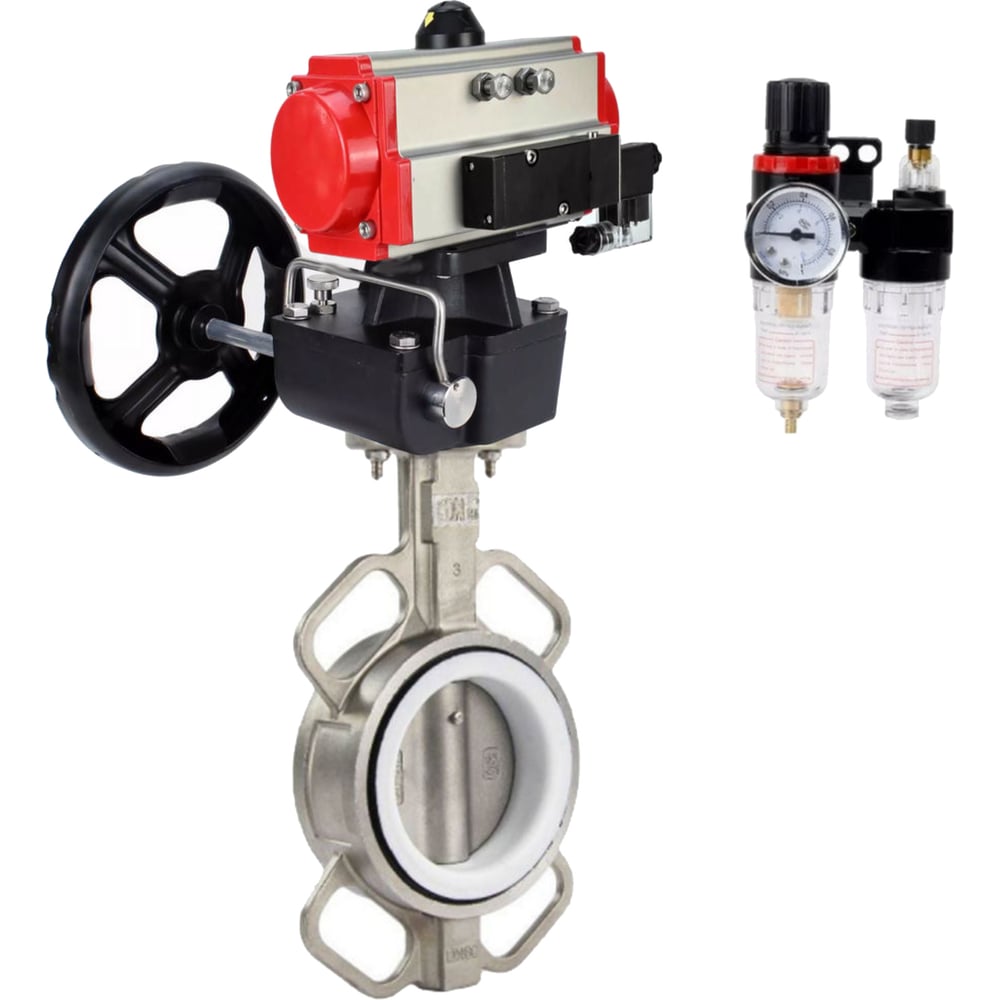 Изображение товара Затвор DN.ru 316L-316L-PTFE Ду80 Ру16 с пневмоприводом