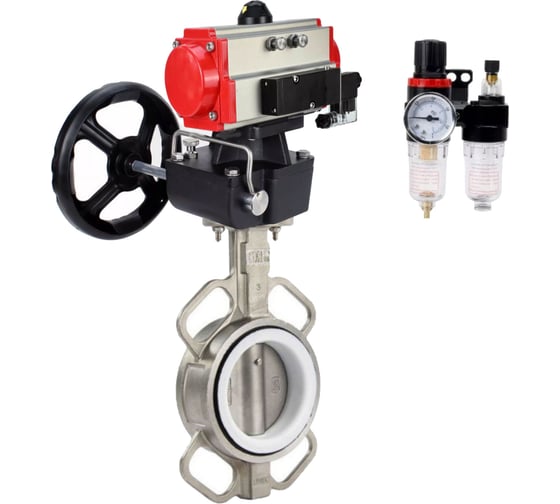 Изображение товара Затвор DN.ru 316L-316L-PTFE Ду300 Ру16 с пневмоприводом, пневмораспределителем, БПВ, дублером D050-62993
