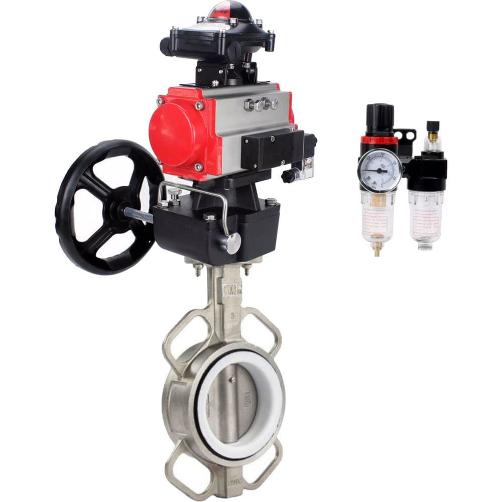 Изображение товара Затвор DN.ru 316L-316L-PTFE Ду300 Ру16 с пневмоприводом
