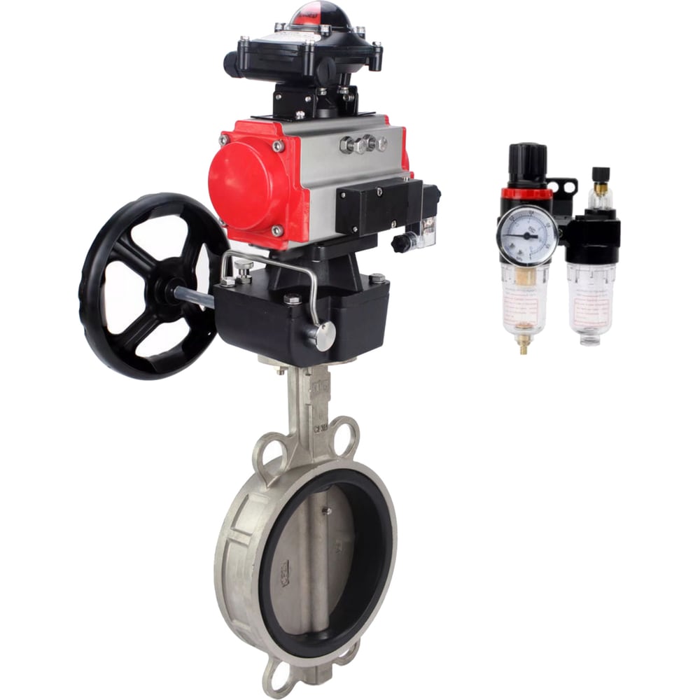 Изображение товара Затвор DN.ru 316L-316L-VITON Ду100 Ру16 пневмопривод дисковый