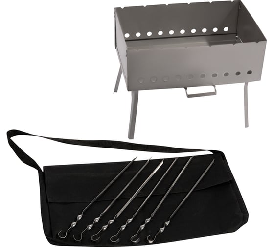 Изображение товара Складной мангал СОКОЛ 40х25х14.5 см, 1.5 мм, с 6 шампурами, в чехле 62-0063