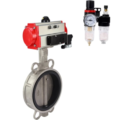 Изображение товара Затвор DN.ru 316L-316L-VITON Ду100 Ру16 с пневмоприводом, пневмораспределителем, БПВ D050-63617