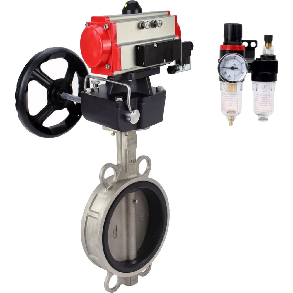 Изображение товара Затвор DN.ru 316L-316L-VITON Ду300 Ру16 с пневмоприводом и дублером