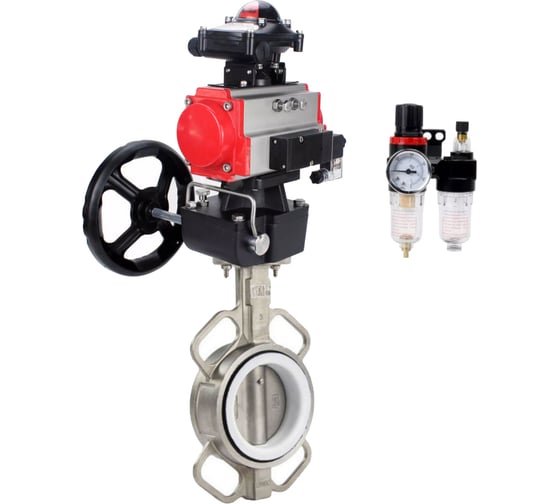 Изображение товара Затвор DN.ru 316L-316L-PTFE Ду300 Ру16 с пневмоприводом, пневмораспределителем, БПВ, БКВ, дублером D050-63023