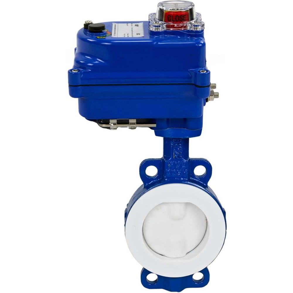 Затвор DN.ru WCB-WCB-PTFE-PTFE-Fb-H Ду50 Ру16 футерованный с электроприводом 003 blue 24В D050-59347