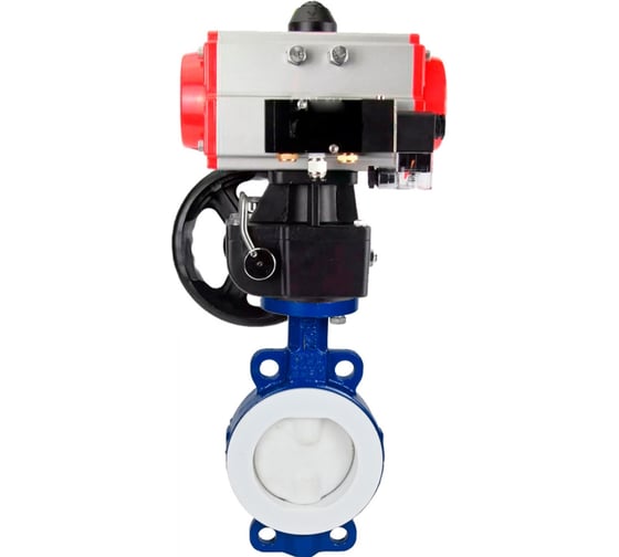 Изображение товара Затвор DN.ru WCB-WCB-PTFE-PTFE-Fb-H Ду50 Ру16 с пневмоприводом, пневмораспределителем, дублером D050-59725