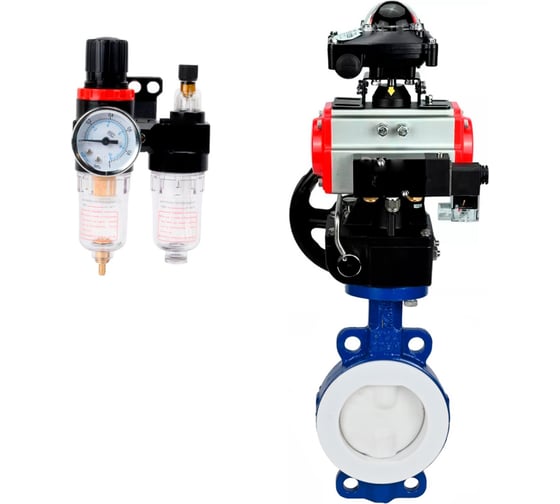 Изображение товара Затвор DN.ru WCB-WCB-PTFE-PTFE-Fb-H Ду65 Ру16 с пневмоприводом, пневмораспределителем, БПВ, БКВ, дублером D050-60139