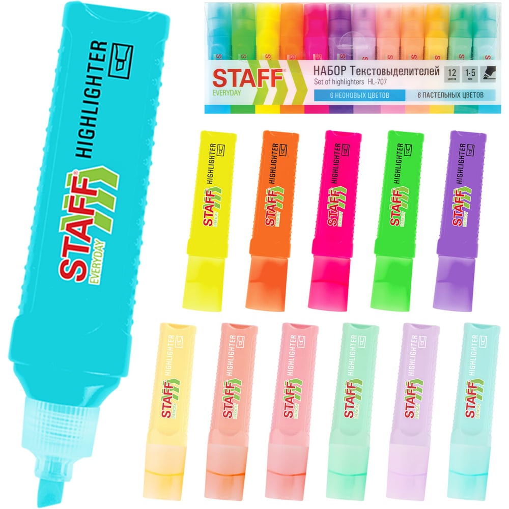 Изображение товара Набор текстовыделителей 12 цветов EVERYDAY HL-707 линия 1-5 мм Staff