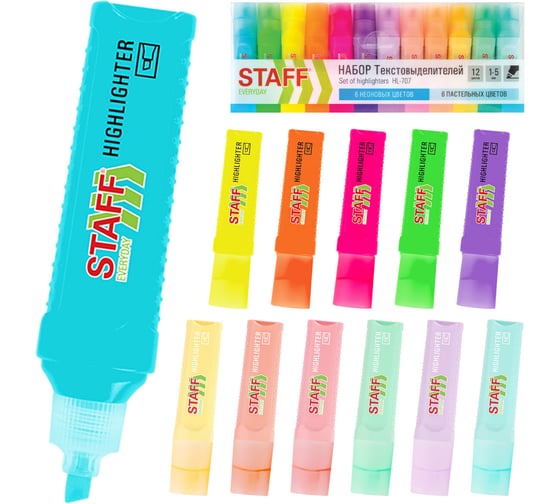 Изображение товара Набор текстовыделителей 12 ЦВЕТОВ, EVERYDAY HL-707, линия 1-5 мм, Staff 152552