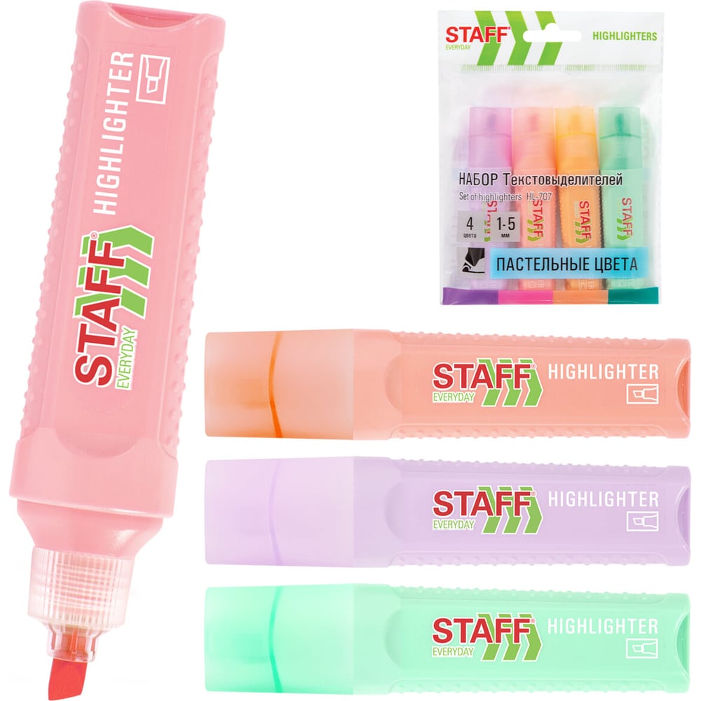 Изображение товара Набор текстовыделителей Staff HL-707 4 пастельных цвета