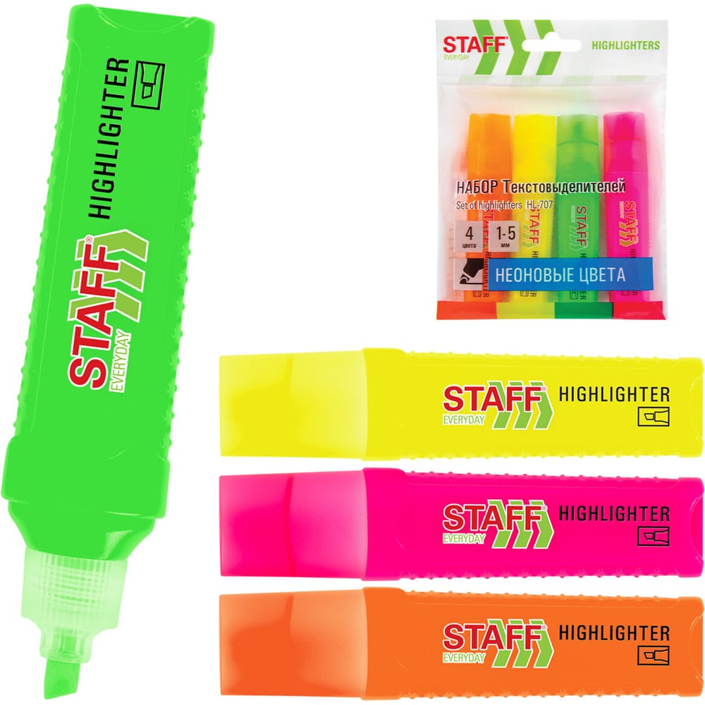 Изображение товара Набор текстовыделителей STAFF HL-707 Неоновые 4 цвета