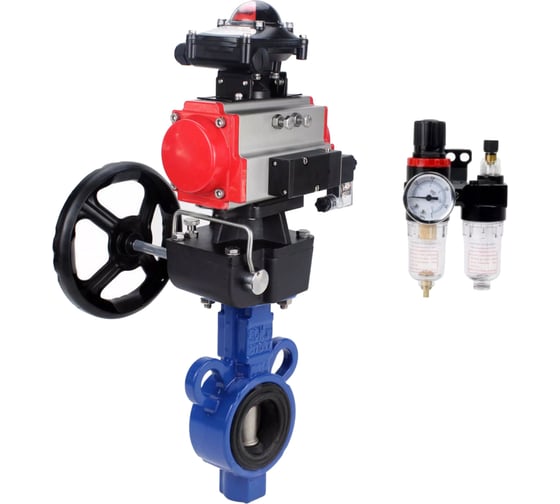 Изображение товара Затвор DN.ru AL-316L-EPDM Ду32 Ру16 с пневмоприводом, пневмораспределителем, БКВ, дублером, БПВ D050-64697