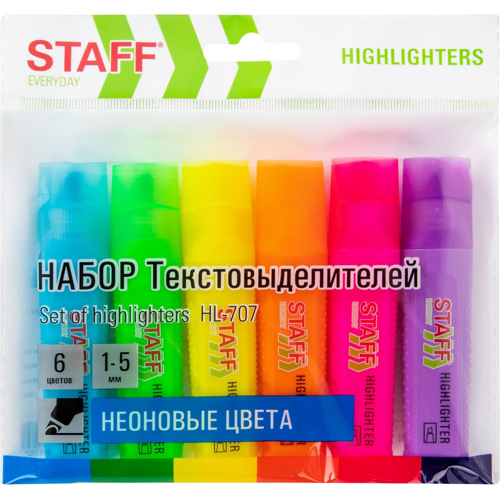 Изображение товара Набор текстовыделителей 6 НЕОНОВЫХ ЦВЕТОВ LINE 1-5 мм Staff 152550