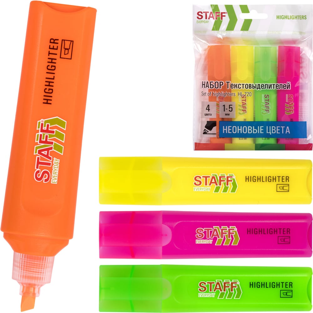 Изображение товара Набор текстовыделителей 4 неоновых цвета EVERYDAY HL-720 линия 1-5 мм