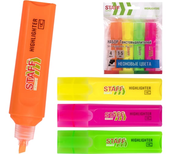 Изображение товара Набор текстовыделителей 4 НЕОНОВЫХ ЦВЕТА, EVERYDAY HL-720, линия 1-5 мм, Staff 152555