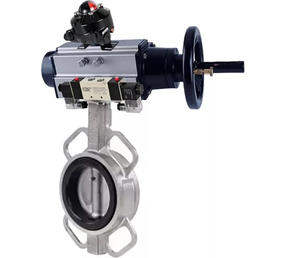 Изображение товара Затвор DN.ru 304-304-VITON-2W-Fb Ду100 Ру16, пневмопривод, пневмораспределитель, БКВ D050-65005